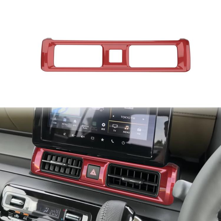 Center console air vent trim sticker, red accent frame around vents and hazard slot