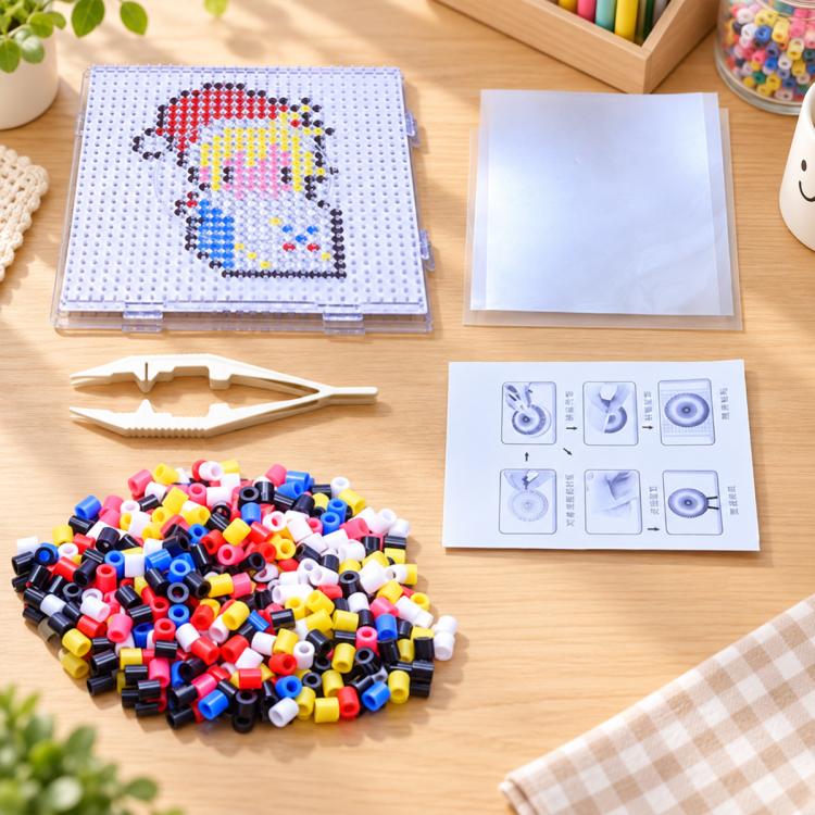 Christmas fuse bead template set with multicolor Santa-style figure board and beads