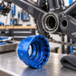 Bicycle chainring tool, blue anodized metal ring with wrench interface
