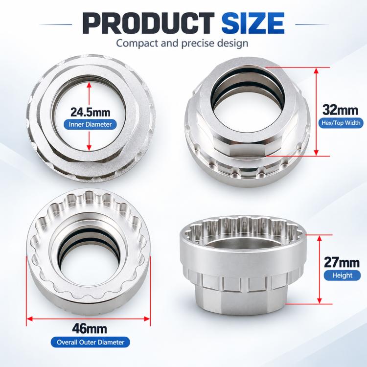 Bicycle chainring installation tool set with size dimensions in view