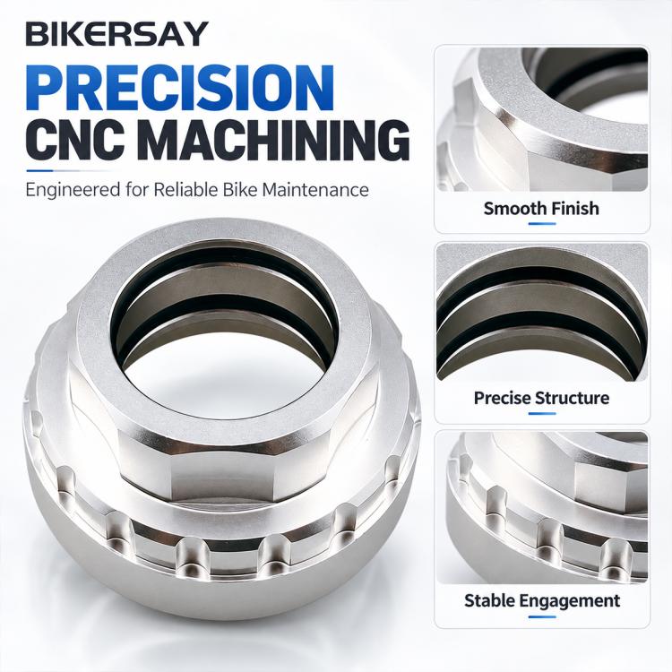 Bicycle chainring removal tool, silver CNC-machined metal ring