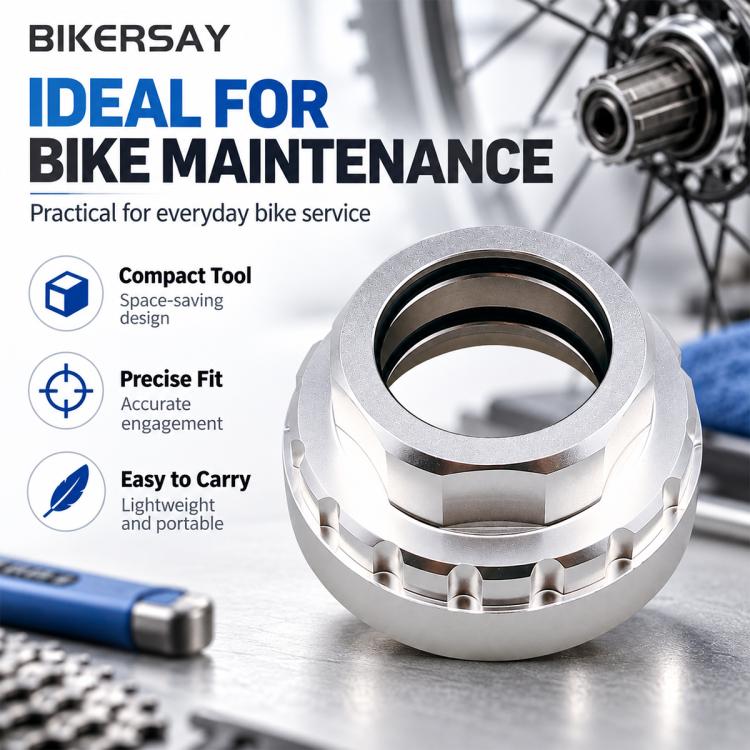 Bicycle chainring installation tool, silver metal ring with compact design