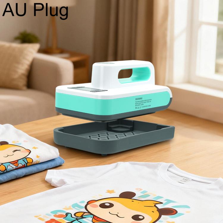 Portable heat press machine with turquoise screen window and open pressing plate