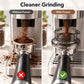 54mm coffee dosing funnel placed over grinder to reduce spills, clear anti-mess ring