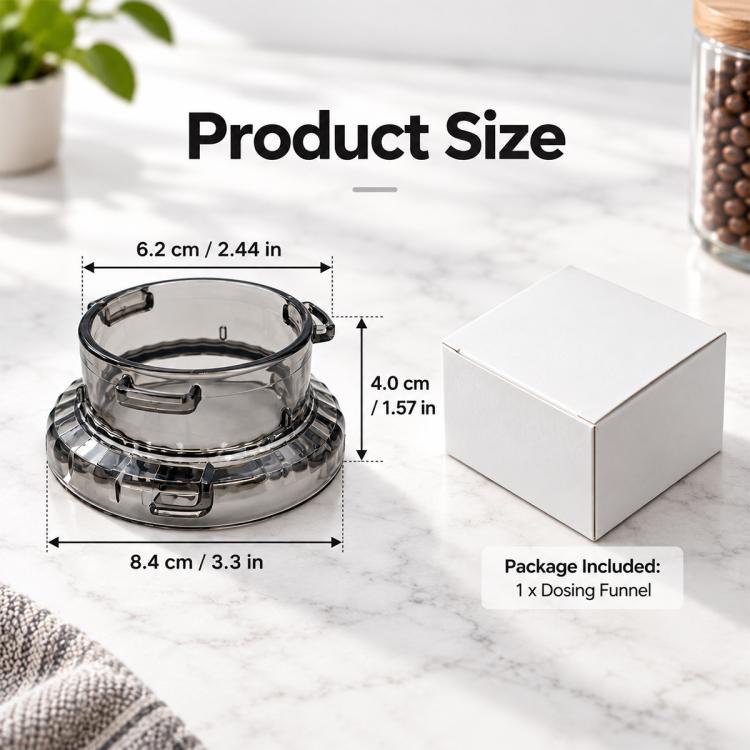 54mm coffee dosing funnel with anti-spill ring and included box packaging