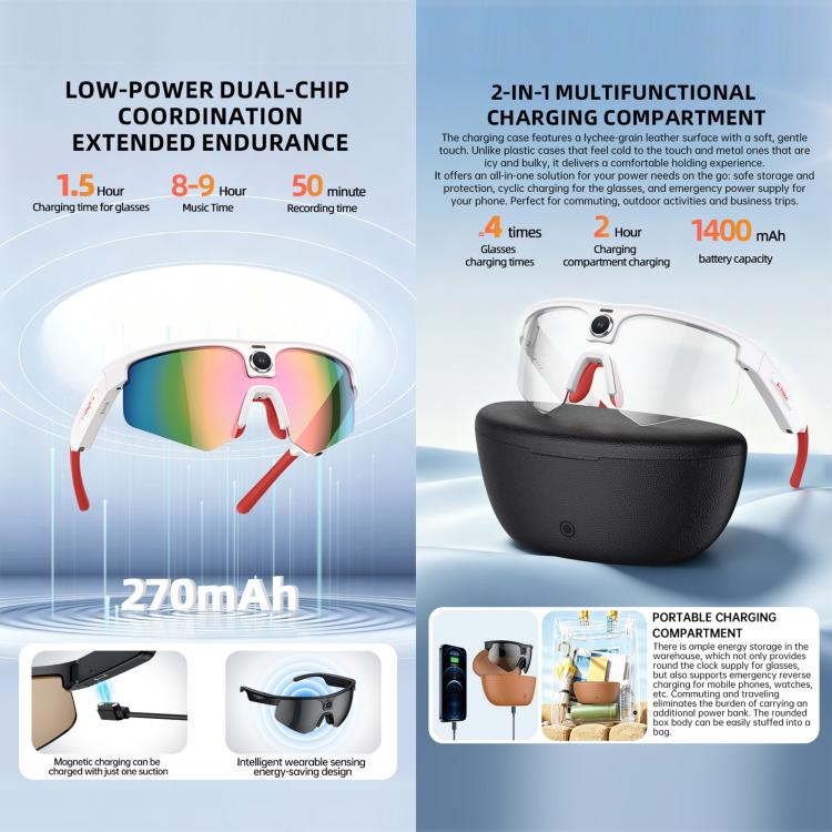 Q02 Ultra Cycling AI Smart Glasses with 8MP Camera, AI Translation, Video Recording, Voice Assistant, Ice Green Lens, Ice Purple Lens, Orange Lens, Gold Yellow Lens, Sunglasses Lens, Transparent Lens