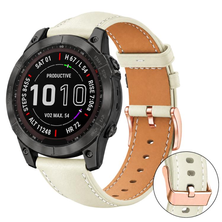 xDfind Rose Gold Buckle Black Shark Fine Grain Vegan Leather Watch Band, For Garmin Fenix 8/7X/6X/5X 26mm