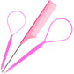 3 PCS/Set Steel-tail Highlight Comb & Topsy Tail Tool for Hair Braiding, Hook Tip, Flat Tip