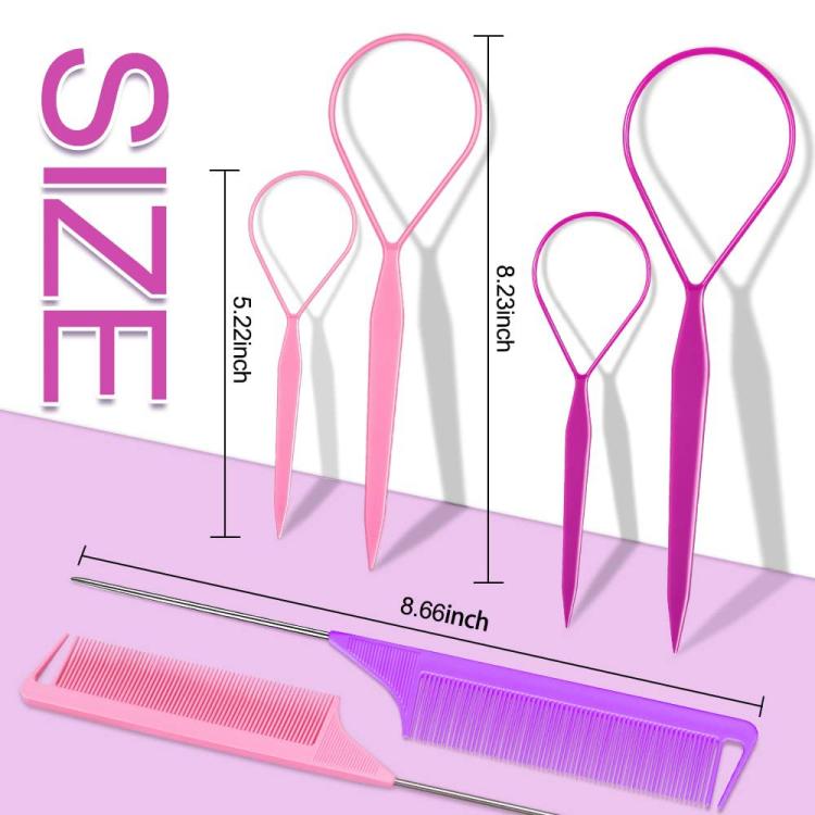 3 PCS/Set Steel-tail Highlight Comb & Topsy Tail Tool for Hair Braiding, Hook Tip, Flat Tip