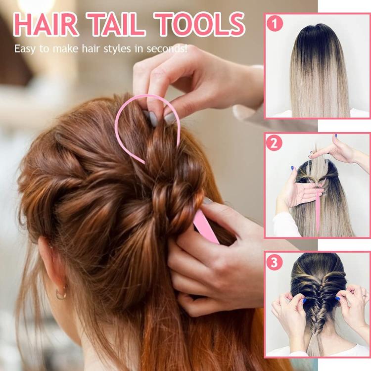 3 PCS/Set Steel-tail Highlight Comb & Topsy Tail Tool for Hair Braiding, Hook Tip, Flat Tip