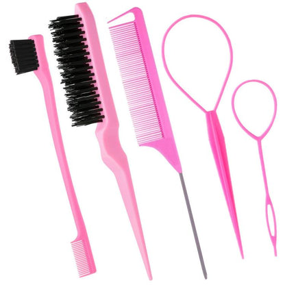 5 PCS/Set Hair Styling Kit Steel Pin Tail Comb & Eyebrow Brush & Hair Loop Tool, Hook Tip, Flat Tip