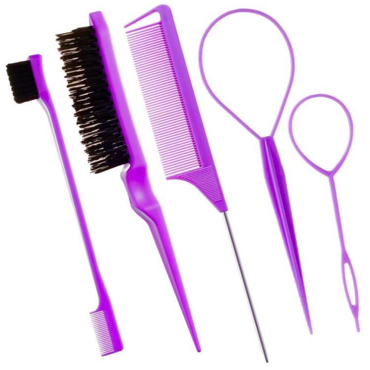 5 PCS/Set Hair Styling Kit Steel Pin Tail Comb & Eyebrow Brush & Hair Loop Tool, Hook Tip, Flat Tip