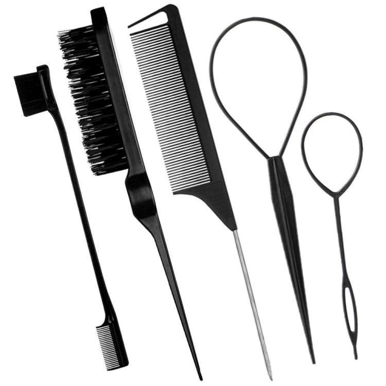 5 PCS/Set Hair Styling Kit Steel Pin Tail Comb & Eyebrow Brush & Hair Loop Tool, Hook Tip, Flat Tip