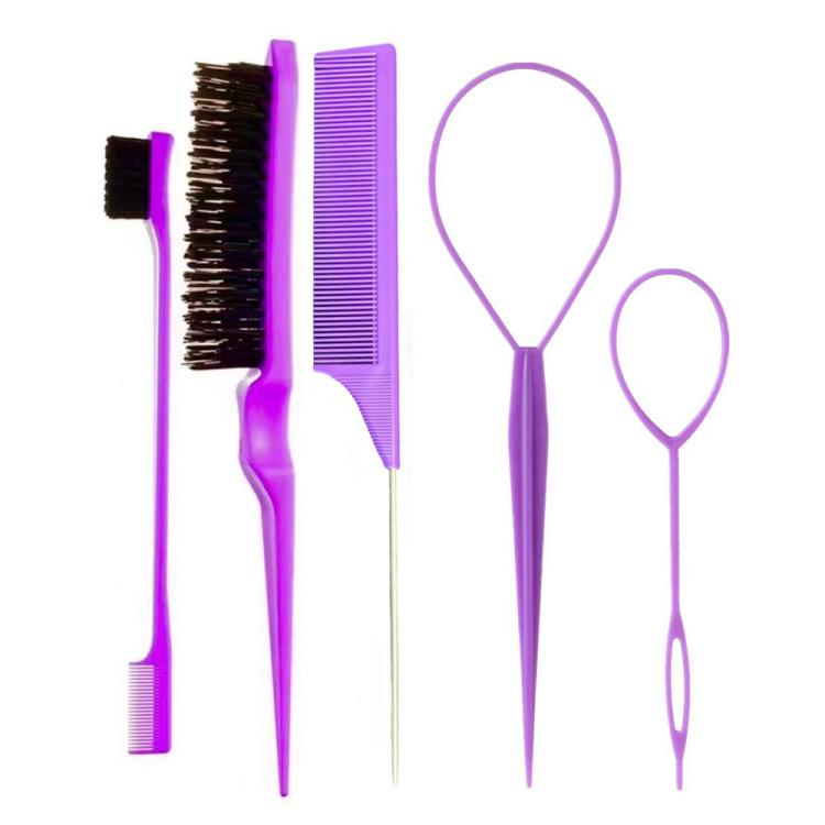 5 PCS/Set Hair Styling Kit Steel Pin Tail Comb & Eyebrow Brush & Hair Loop Tool, Hook Tip, Flat Tip