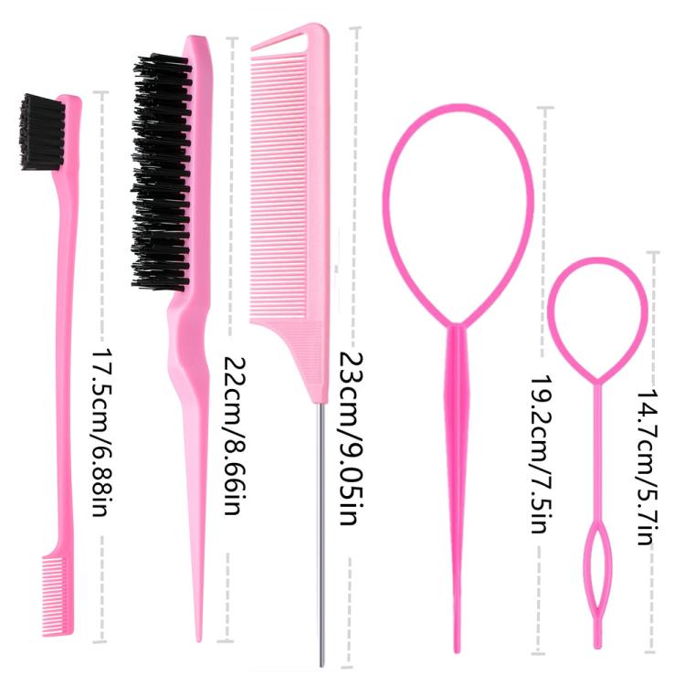 5 PCS/Set Hair Styling Kit Steel Pin Tail Comb & Eyebrow Brush & Hair Loop Tool, Hook Tip, Flat Tip