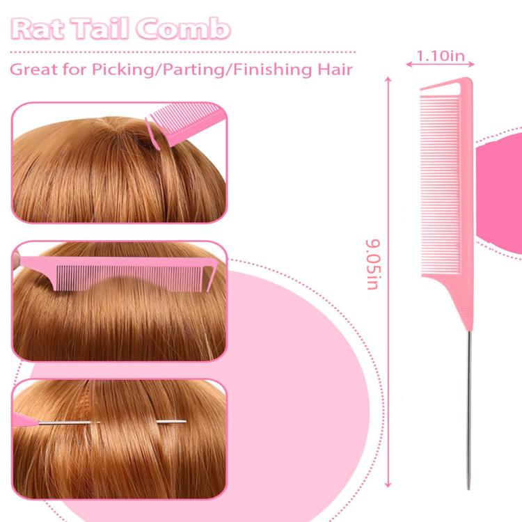 5 PCS/Set Hair Styling Kit Steel Pin Tail Comb & Eyebrow Brush & Hair Loop Tool, Hook Tip, Flat Tip