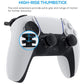 Black thumb grip caps and L2/R2 trigger extenders on white PS controller, close view