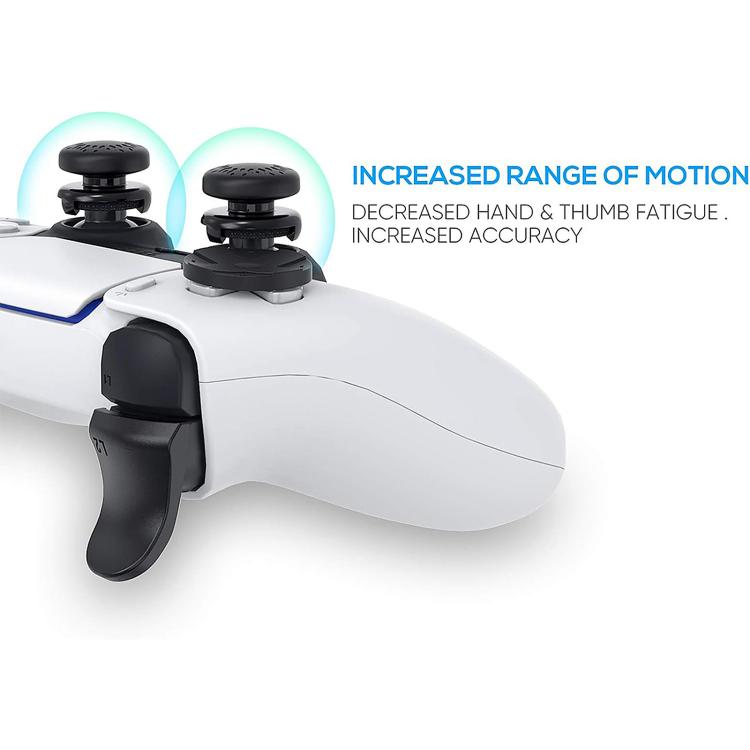 White PS controller with black trigger extenders and raised thumb caps for added range