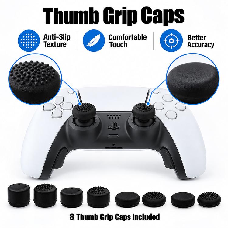 Anti-slip thumb grip caps for PS5 controller, textured black caps and controller grips