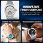 Men's skeleton tourbillon automatic watch, silver steel bracelet, white textured dial