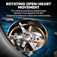 Automatic skeleton watch movement view with visible gears and open-heart mechanism