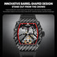 Men's automatic skeleton watch with black carbon-fiber case and red bezel accent