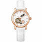 Women’s automatic mechanical watch with white leather strap and rose-gold round moon-and-stars dial