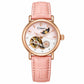 Women’s automatic mechanical watch with pink leather strap and rose-gold round moon-and-stars dial