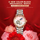 Women’s automatic mechanical watch with silver metal bracelet and openwork moon-and-stars dial