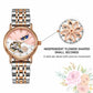 Two-tone automatic mechanical watch with light pink dial, flower-like seconds detail