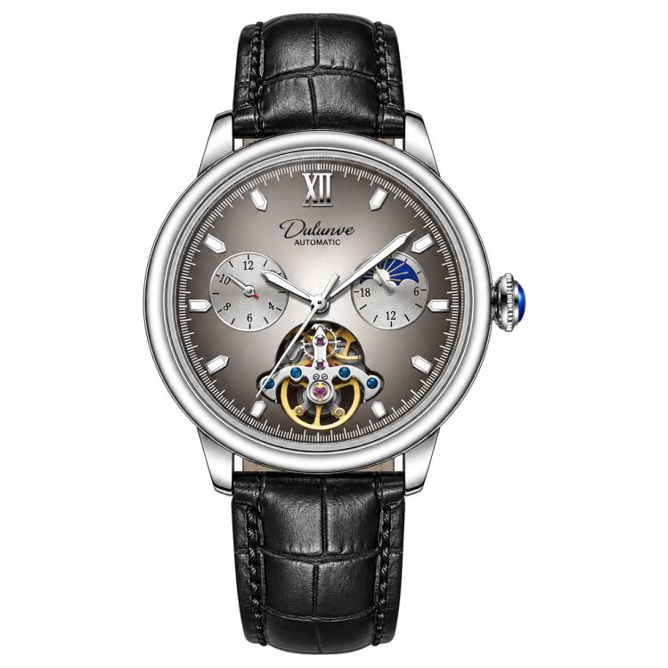 Men's automatic mechanical watch with taupe dial and black leather strap