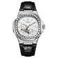 Men's automatic mechanical watch with white dial and black leather strap