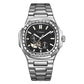 Men's automatic mechanical watch with black dial and silver stainless steel bracelet