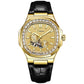 Men's automatic mechanical watch with gold dial and black leather strap