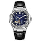 Men's automatic mechanical watch with dark blue dial and black leather strap