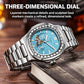 Dulunwe men's automatic mechanical watch with silver bracelet and blue dial