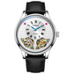 Men's automatic mechanical watch with white dial and black textured leather strap