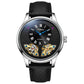 Men's automatic mechanical watch with dark dial and black textured leather strap