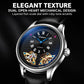 Men's automatic mechanical watch with dark dial and black textured leather strap
