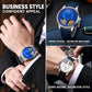 Men's automatic mechanical watch on wrist with blue strap, blue dial, and open gears