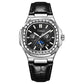 Men's diamond-look nautilus automatic watch, black dial, black leather strap