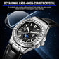Dulunwe diamond-set Nautilus men's automatic watch with black dial and black leather strap