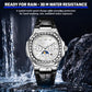 Dulunwe diamond-set Nautilus men's automatic watch with white dial and black leather strap