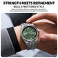 Men's automatic mechanical watch with green honeycomb dial and steel bracelet