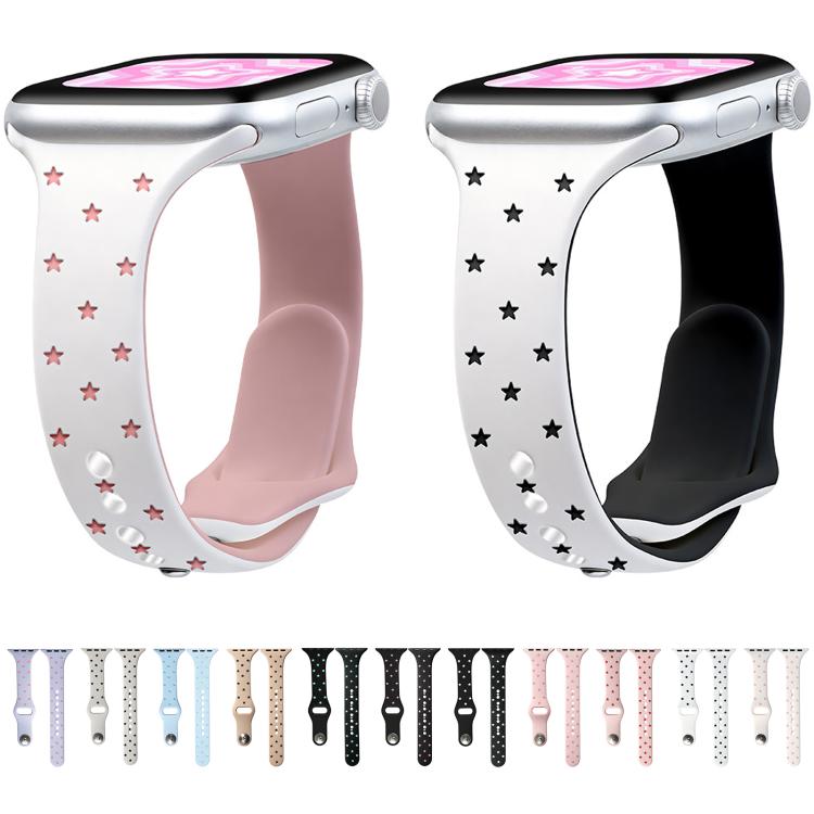 Slim Reverse Buckle Star Printed Two Color Silicone Watch Band, For Apple Watch 46mm / 49mm / 45mm / 44mm, For Apple Watch 42mm / 41mm / 40mm / 38mm