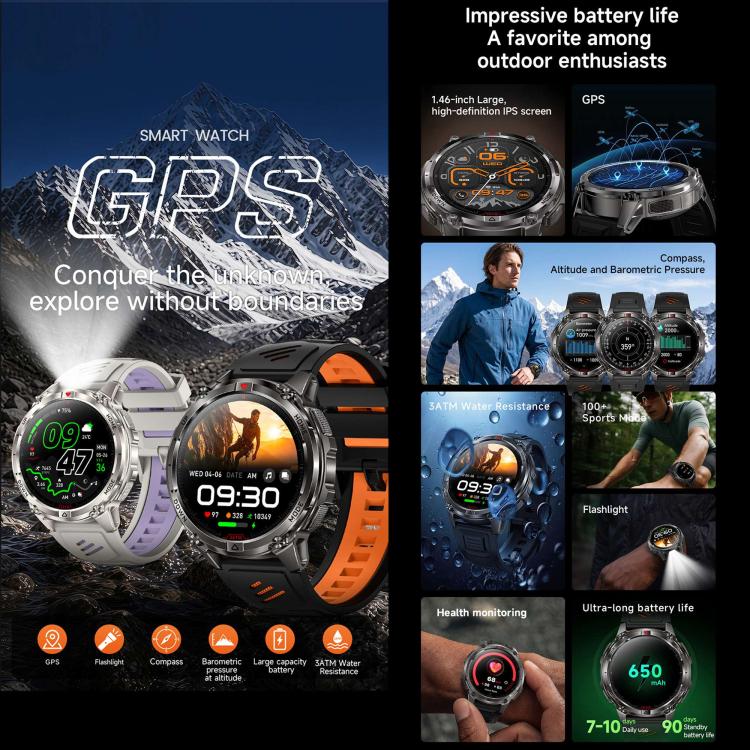 HT53 Smart Watch, 1.46 inch Screen, GPS, BT Call, Heart Rate, Blood Pressure