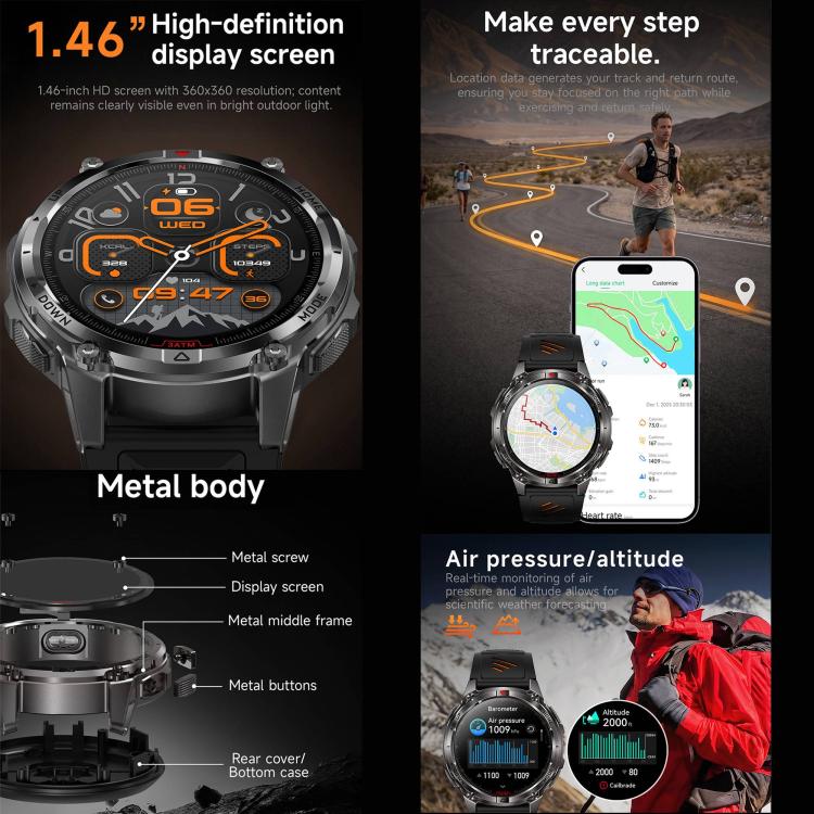 HT53 Smart Watch, 1.46 inch Screen, GPS, BT Call, Heart Rate, Blood Pressure