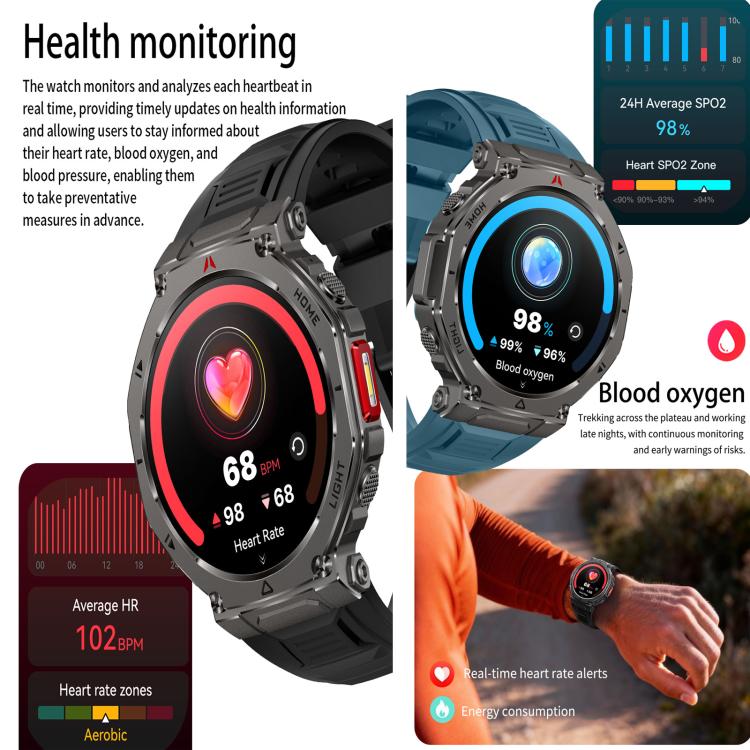 HT52 Smart Watch, 1.56 inch Screen, BT Call, Heart Rate, Blood Pressure, Black Steel Strap, Black Silicone Strap, Black Orange Silicone Strap, Blue Silicone Strap