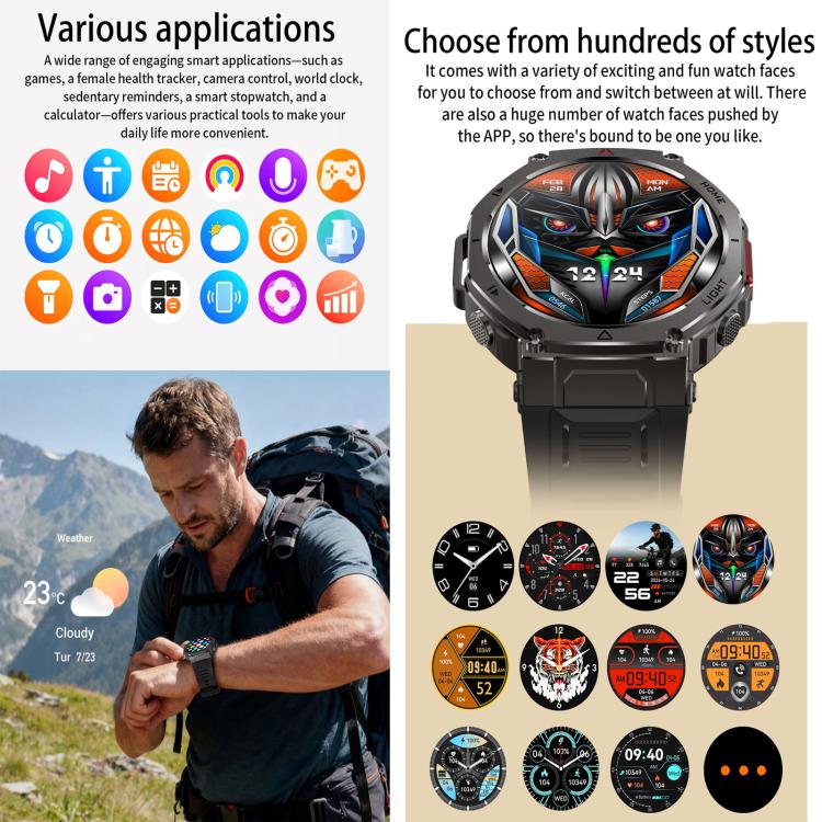 HT52 Smart Watch, 1.56 inch Screen, BT Call, Heart Rate, Blood Pressure, Black Steel Strap, Black Silicone Strap, Black Orange Silicone Strap, Blue Silicone Strap