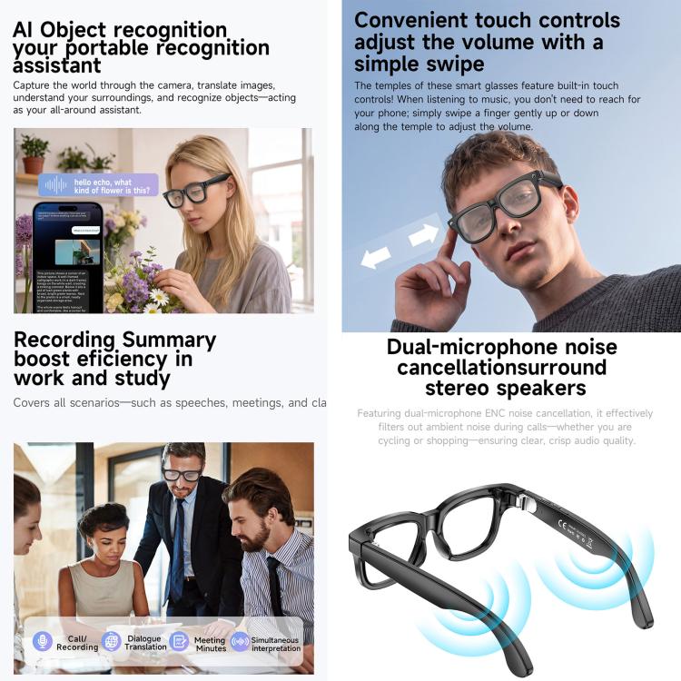 W711 Smart AI Glasses with 8MP HD Camera, BT Call, AI Voice Assistant, AI Translation, Electrochromic Lenses